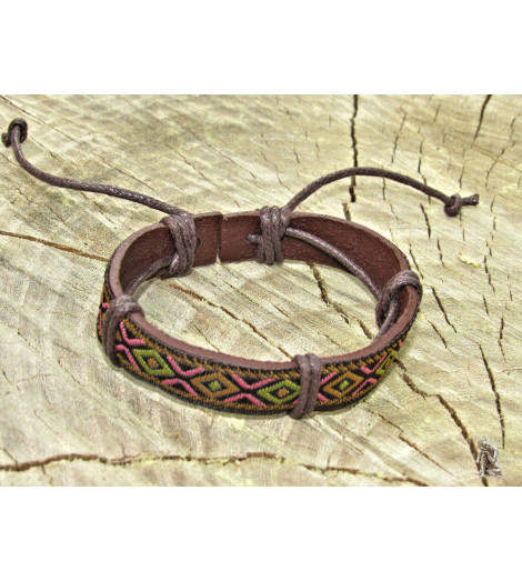 Bracelet Ethnique Tibétain cuir et tissus
