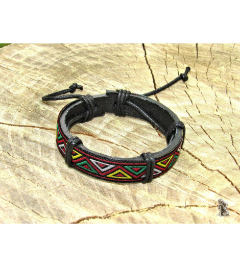 Bracelet Ethnique Tibétain cuir et tissus