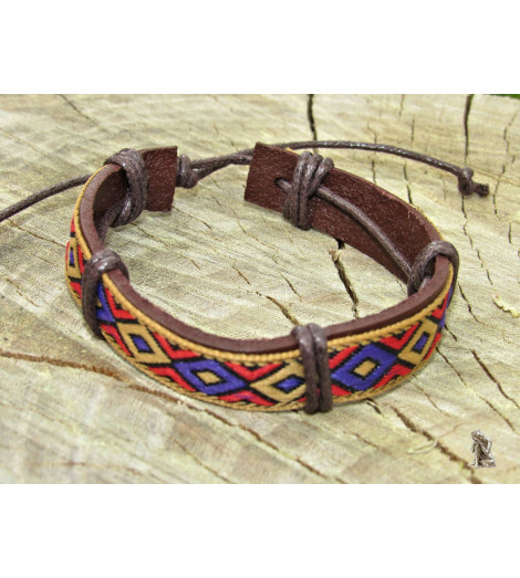 Bracelet Ethnique Tibétain cuir et tissus