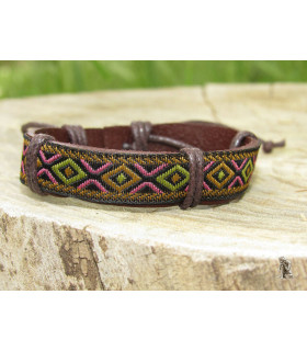Bracelet Ethnique Tibétain cuir et tissus