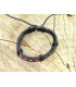 Bracelet Ethnique Tibétain cuir et tissus - Dominante bleue