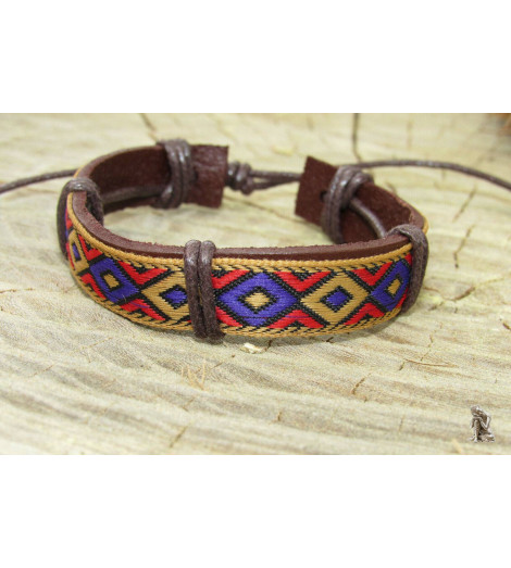 Bracelet Ethnique Tibétain cuir et tissus