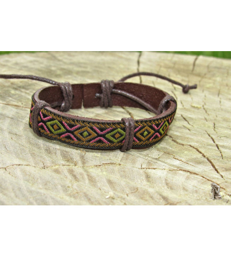 Bracelet Ethnique Tibétain cuir et tissus