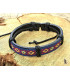 Bracelet Ethnique Tibétain cuir et tissus - Dominante bleue