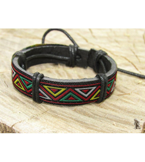 Bracelet Ethnique Tibétain cuir et tissus