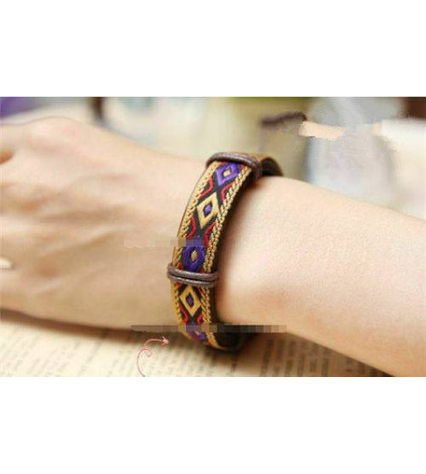 Bracelet Ethnique Tibétain cuir et tissus