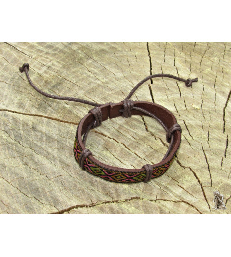 Bracelet Ethnique Tibétain cuir et tissus