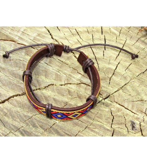 Bracelet Ethnique Tibétain cuir et tissus