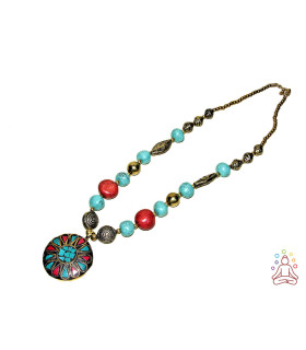 Collier Bohème Tibétain cloisonné disque-encens tradition
