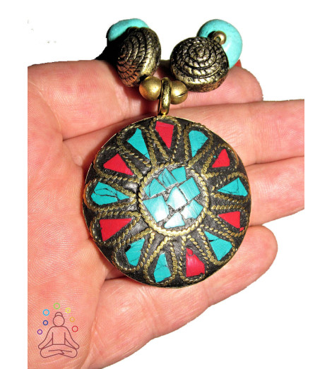 Collier Bohème Tibétain cloisonné disque-encens tradition