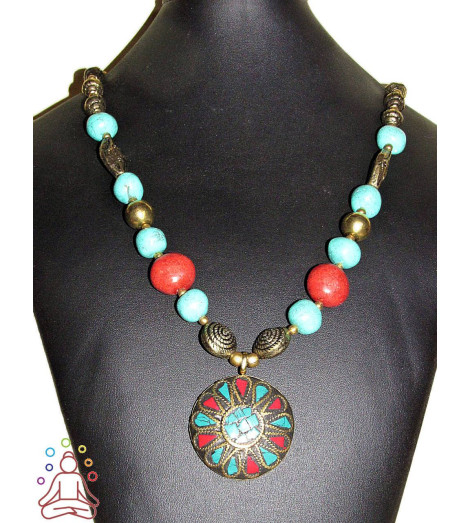 Collier Bohème Tibétain cloisonné disque-encens tradition