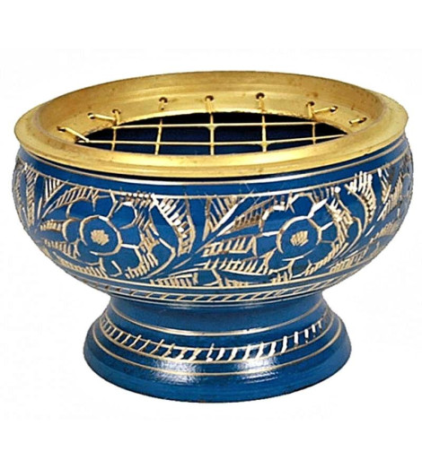 Brûle Encens à Grille en Laiton Bleu