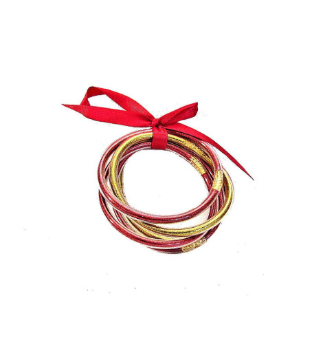 Bracelets Joncs Bouddhistes Paillettes Rouge et Or