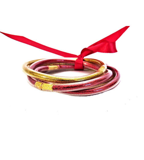 Bracelets Joncs Bouddhistes Paillettes Rouge et Or
