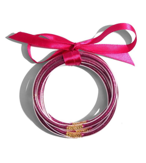 Bracelets Joncs Bouddhistes Paillettes Rose Fushia