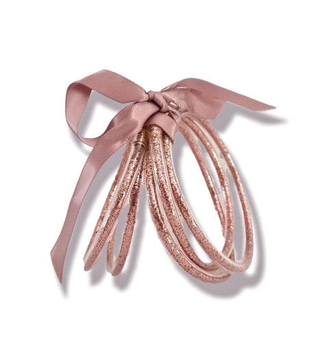 Bracelets Joncs Bouddhistes Paillettes Roses - 5 pièces