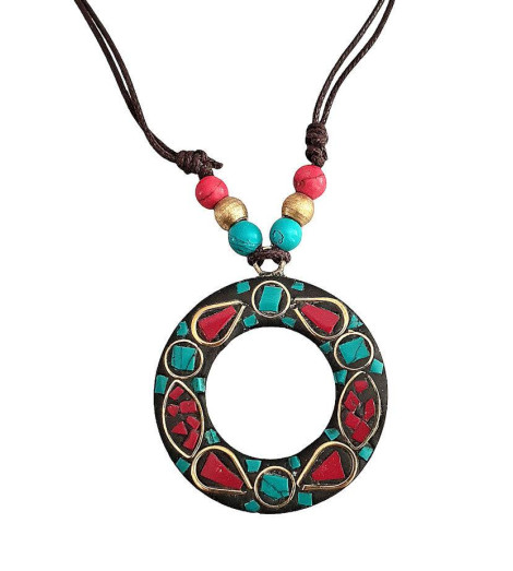 Pendentif Tibétain Disque Cloisonné