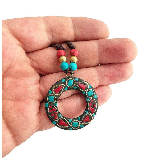 Pendentif Tibétain Disque Cloisonné