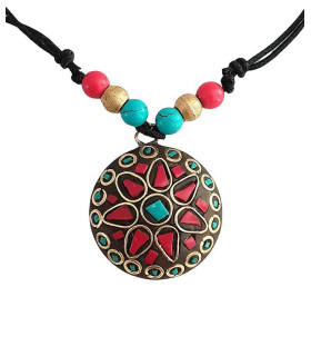 Pendentif Tibétain Cloisonné Disque Solaire