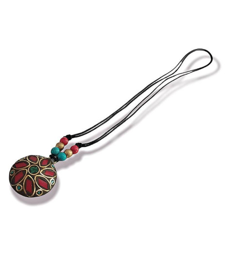 Pendentif Tibétain Disque Solaire Rouge