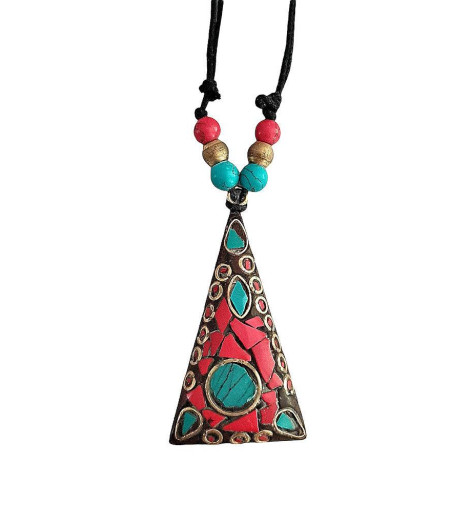 Pendentif Tibétain Cloisonné Forme Triangle