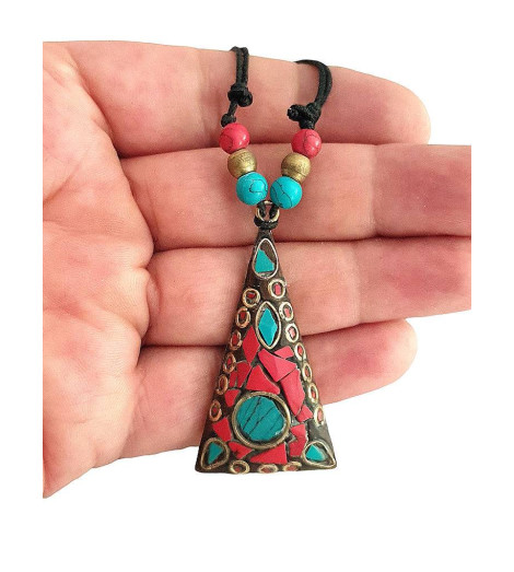 Pendentif Tibétain Cloisonné Forme Triangle