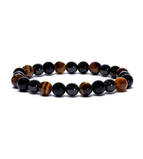 Bracelet 3 Pierres : Hématite - Obsidienne - Œil de tigre