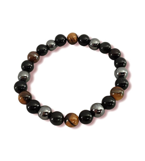 Bracelet 3 Pierres : Hématite - Obsidienne - Œil de tigre