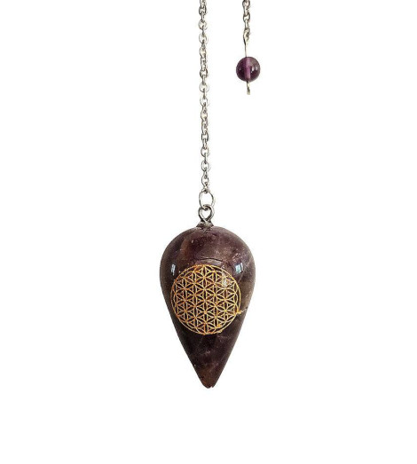 Pendule Divinatoire Améthyste Naturelle et Fleur de Vie