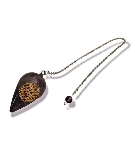 Pendule Divinatoire Améthyste Naturelle et Fleur de Vie