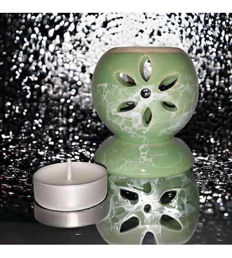 Brûle Parfum en Terre Cuite pour Huile Parfumée - Vert d'Eau