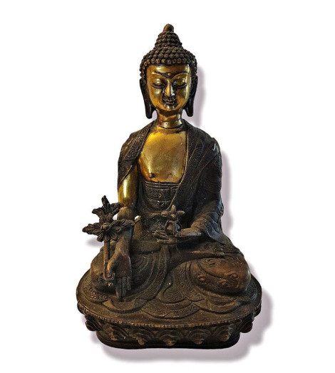 Statue Activée du Bouddha de la Médecine vue de face - fond blanc