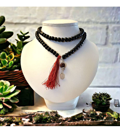 Mãlã Bouddhiste Collier 108 Perles - Pendentif Perle de Rudraksha