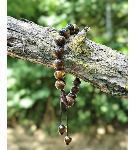 Bracelet en Pierre Véritable Œil de Tigre Fabriqué au Népal