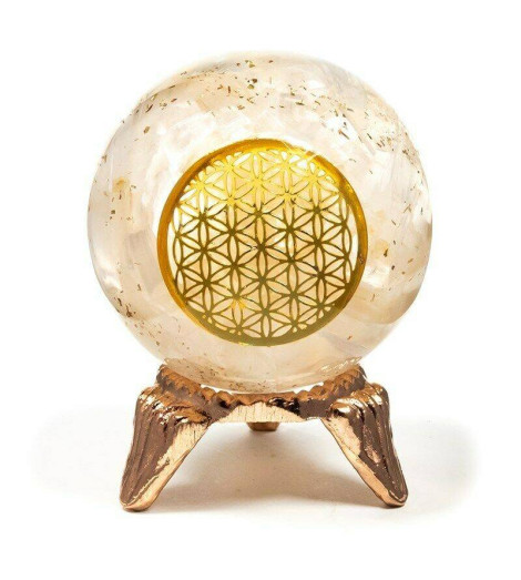 Sphère Orgonite Sélénite Fleur de Vie