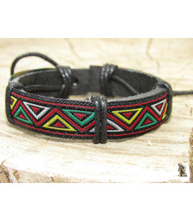Bracelet Ethnique Tibétain cuir et tissus