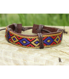 Bracelet Ethnique Tibétain cuir et tissus