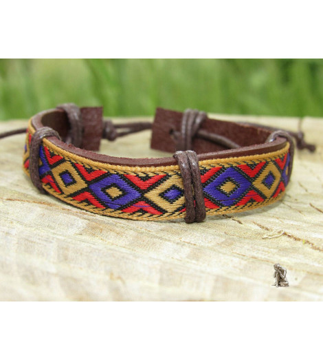Bracelet Ethnique Tibétain cuir et tissus