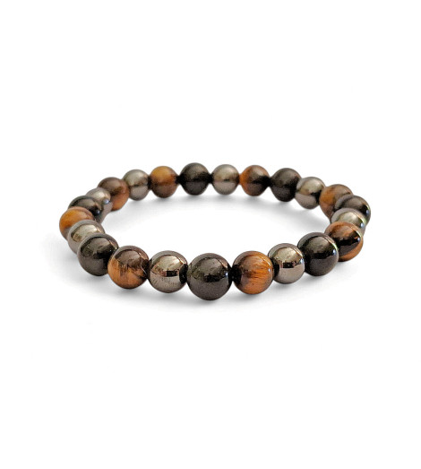 Bracelet Protection Obsidienne Noire, Hematite, Oeil de Tigre perles 8mm