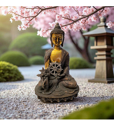 Statue Activée du Bouddha de la Médecine en ambiance jardin zen