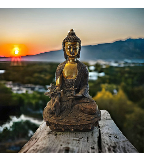 Statue Activée du Bouddha de la Médecine sur couché de Soleil