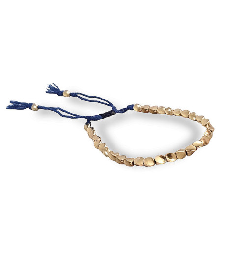 Bracelet Bouddhiste de Chance en Perles de Cuivre - Lacet Bleu