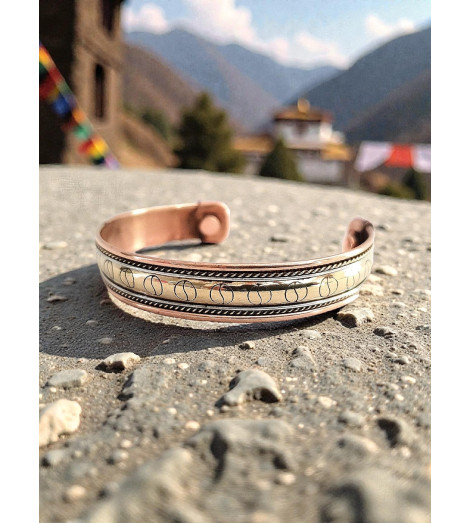 Bracelet Cuivre Aimants - Décor Tao et temple tibétain