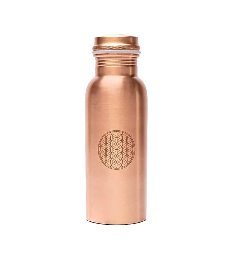 Bouteille en Cuivre Pur avec Fleur de Vie - Vue Face
