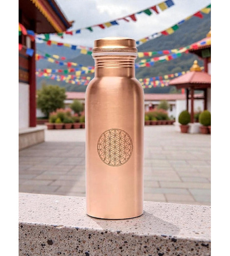 Bouteille en Cuivre Pur avec Fleur de Vie au Tibet