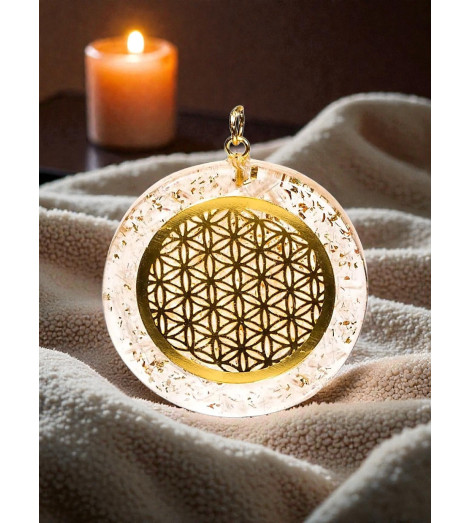 Pendentif Fleur de Vie en Orgonite et Sélénite avec bougie