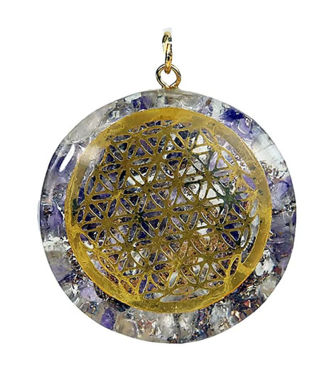 Pendentif Fleur de Vie en Orgonite & Améthyste gros plan