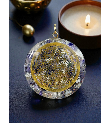 Pendentif Fleur de Vie en Orgonite & Améthyste ambiance mystère