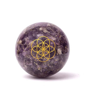 Sphère d'Orgonite Améthyste & Fleur de Vie Face 1
