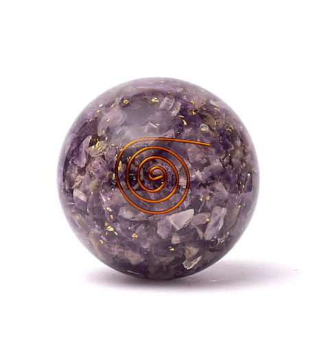 Sphère d'Orgonite Améthyste & Fleur de Vie face 2